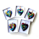 Patchwork Heart Dichroic Fused Glass Pendant Colour Choice Valentine