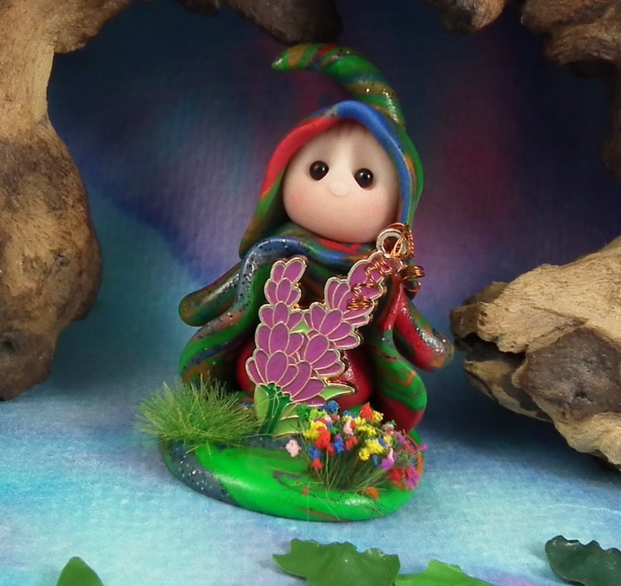 Tiny Magical Meadow Gnome 'Blossie' with flowers OOAK Sculpt