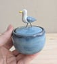 Summer Seconds Small ceramic lidded pot with seagull, tiny crack