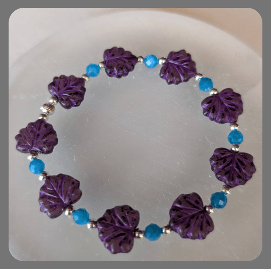  Czech glass, Apatite and Sterling Silver Purple Leaf bracelet