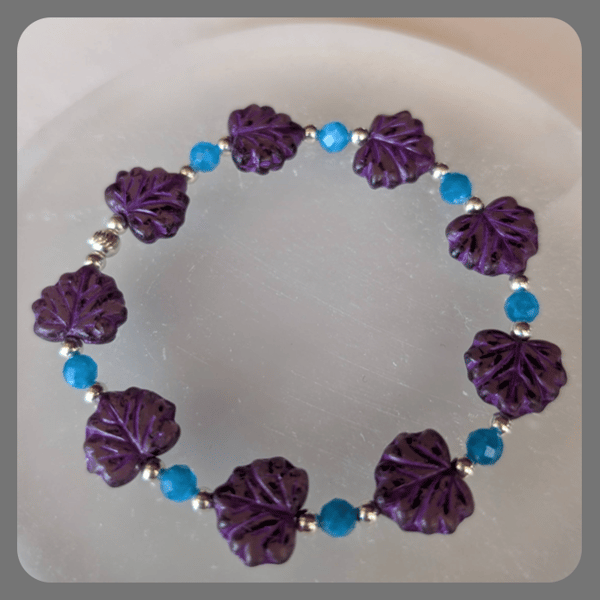  Czech glass, Apatite and Sterling Silver Purple Leaf bracelet