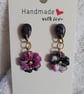 Handmade Polymer Clay Black, Purple and White Earrings. 316 Stainless Steel