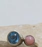 Blue Topaz and Pink Opal Double Stone Ring : Size L - Image 7