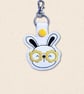 Kawaii Bunny Keyring - Embroidered Animal Bag Charm with Glasses