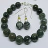 Green agate pearl earrings Free bracelet semi precious gemstone