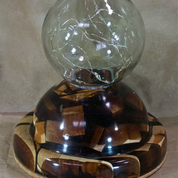 Table lamp with micro LEDs and vintage glass fishing float made on Orkney. PR482