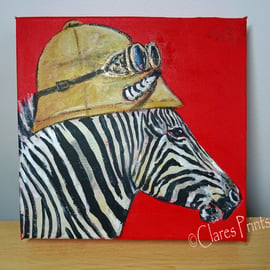 Steampunk Zebra Art Original Acrylic Painting on Canvas OOAK Retro 