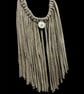 Upcycled Grey Boho Fringe Statement Necklace Scarf with Compass Pendant - Image 5
