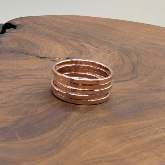 Skinny Hammered Rose Gold Filled Ring: Minimalist Stacking Band