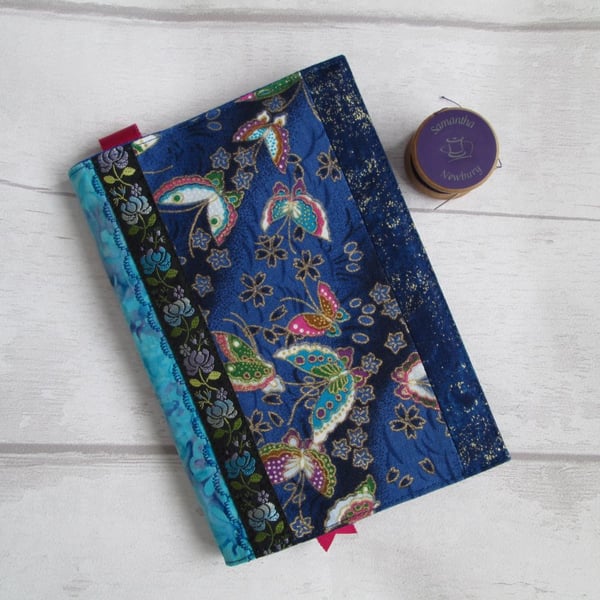 SOLD - A6 Butterflies & Batik Reusable Patchwork Notebook, Diary Cover