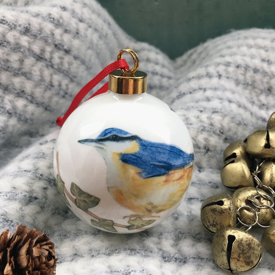 Fine Bone China Nuthatch Christmas Bauble