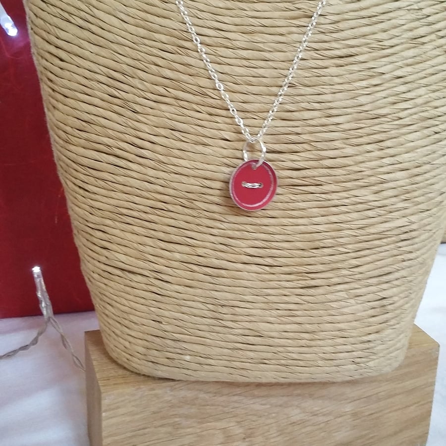 Red Button Aluminium Pendant with Sterling Silver Chain