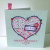 Anniversary Greeting Card,Printed Applique Heart Design,Hand Finished Card