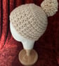 A Fawn, Beige, Wheat Coloured Cosy Crocheted Beanie Hat with detachable Pom-Pom - Image 2