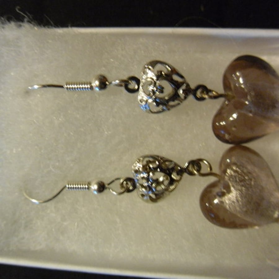 Glass Heart Earrings- Pinky