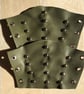 Sm Pair Military Green coloured soft leather bracers w 3 rows of nickel spots  - Image 3