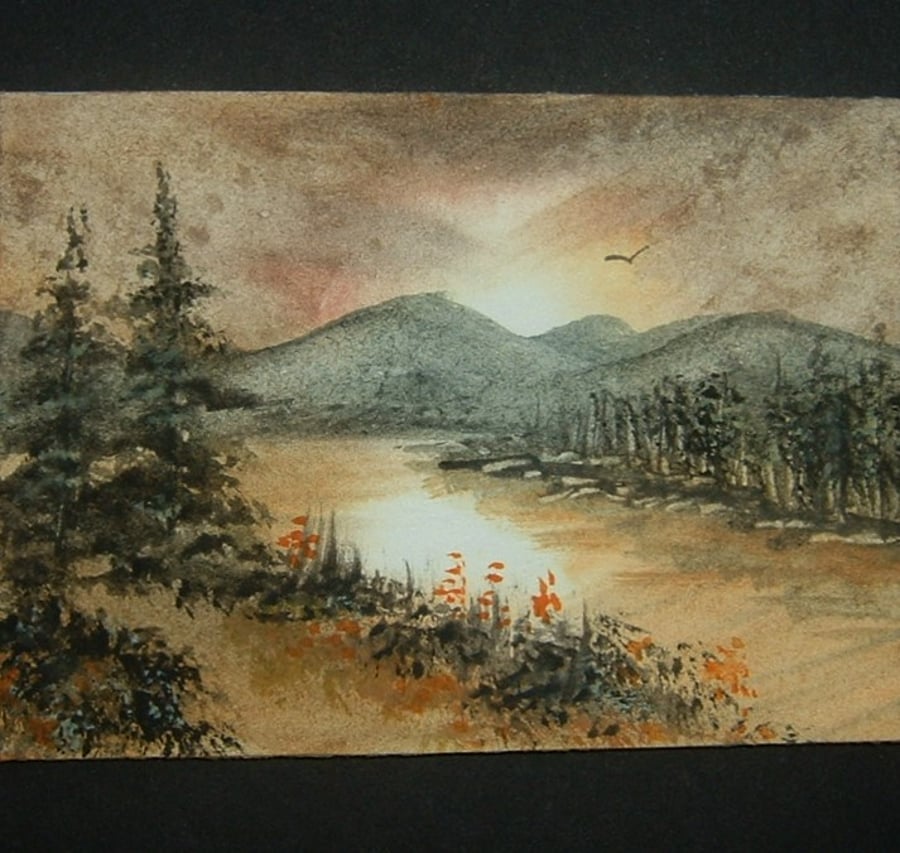 autumn art painting landscape original watercolour aceo ref 286