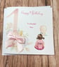 1st Personalised Girls Pink Floral Cute Birthday Card Handmade First Birthday - Image 2