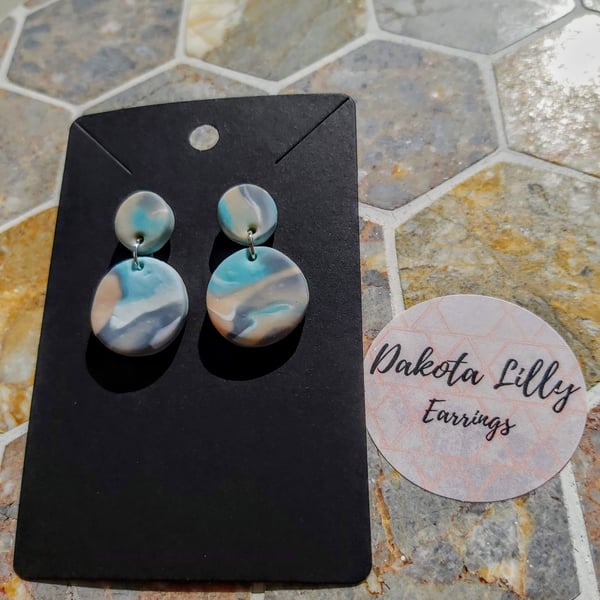 Pastel, double drop stud, polymer clay earrings