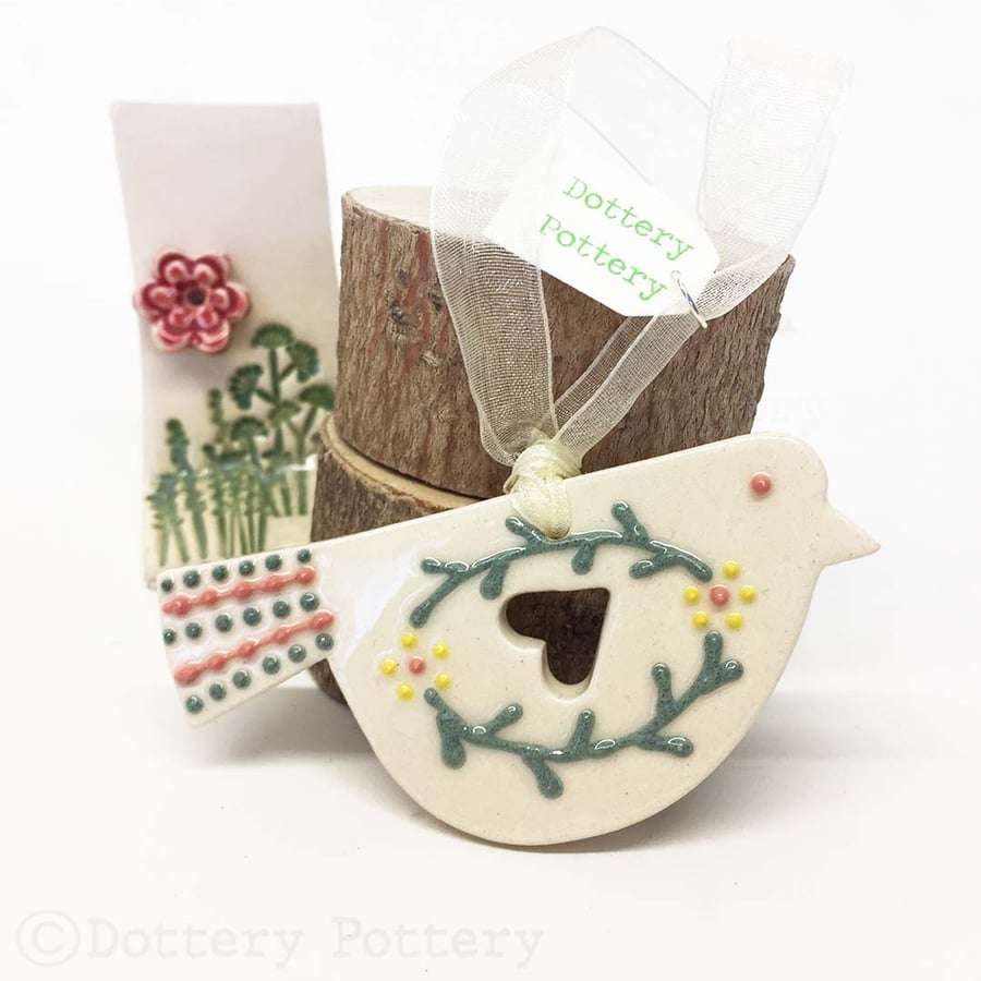 Ceramic folk art  bird decoration Pottery bird primitive art