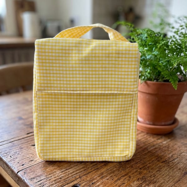 Yellow and White Gingham Handmade Insulated Lunch bag 
