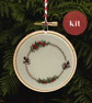 Christmas bauble embroidery kit. 3" mini DIY Christmas wreath, tree decoration