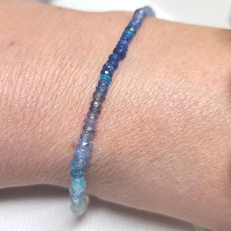 Handcrafted Sapphire Bracelet: Gold Accent Beads, Iolite & Moonstone