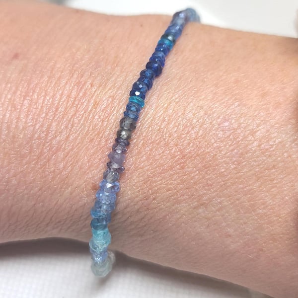 Handcrafted Sapphire Bracelet: Gold Accent Beads, Iolite & Moonstone