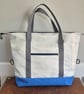 Large Weekender - Light Blue upcycled Sailcloth Travel Bag - zipped Tote