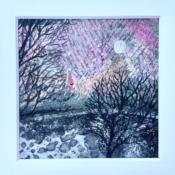 Beyond the Woodland Edge, mounted original mixed media painting