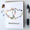 Handmade Wedding, Congratulations Greeting Card, Real Pressed Flower Hearts