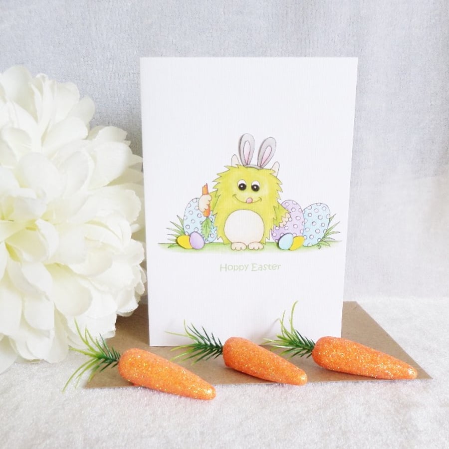 Easter Little Monster Bunny Ears Card - Hoppy Easter