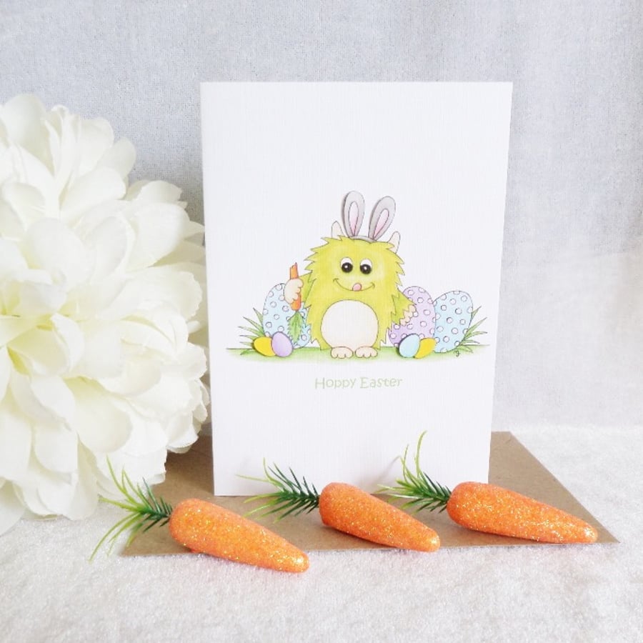 Easter Little Monster Bunny Ears Card - Hoppy Easter