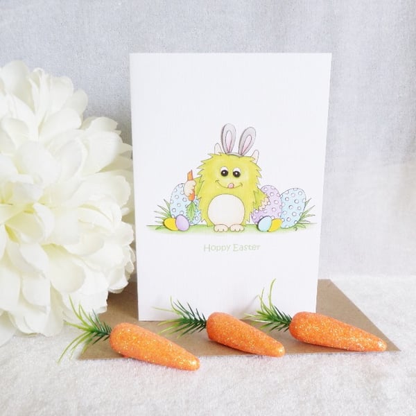 Easter Little Monster Bunny Ears Card - Hoppy Easter