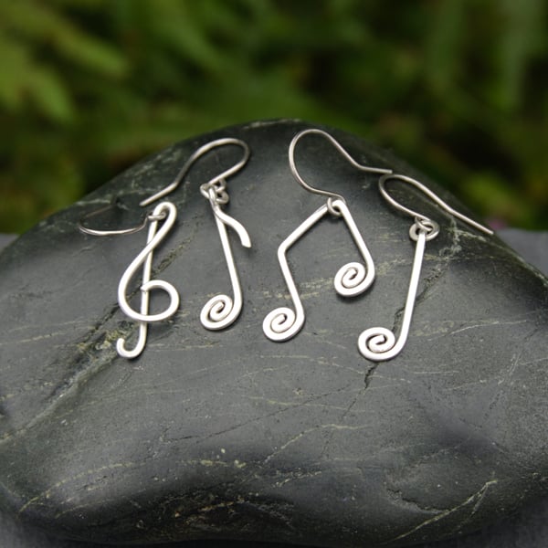 Small sterling silver musical note earrings - matching or mixed pair