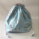 Blanket sized knitting or crochet drawstring project bag - robots fabric
