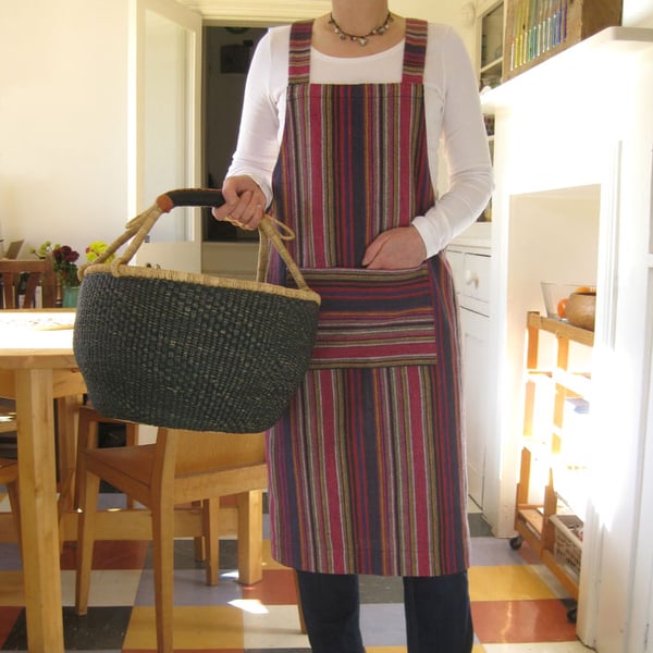 Beautiful cotton woven stripe apron. Pull-on, no ties. House No 4. Medium-Large