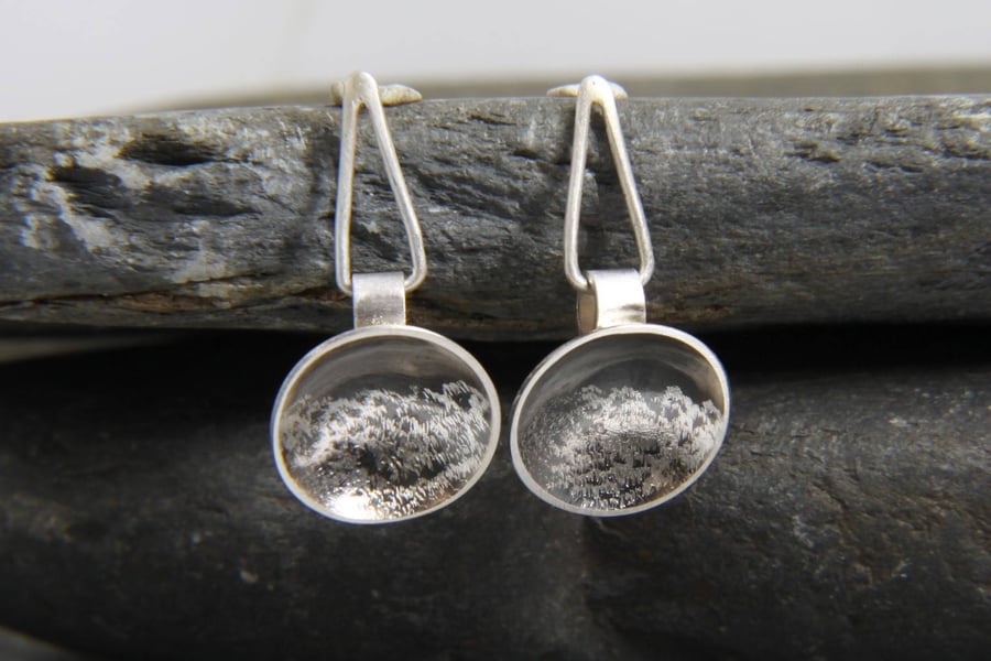 Stormy Seas Oxidised Sterling Silver Geometric Drop Earrings 