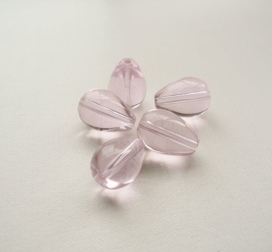 5 Clear Pink Glass Drop Beads