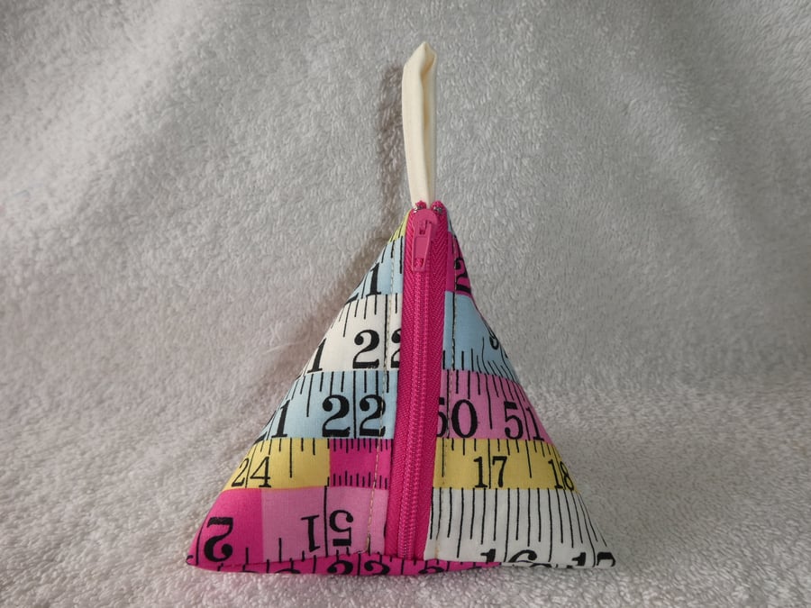  Stitch Marker Holder. Mini Pyramid Purse. Sewing Notions Holder. Tape Measure