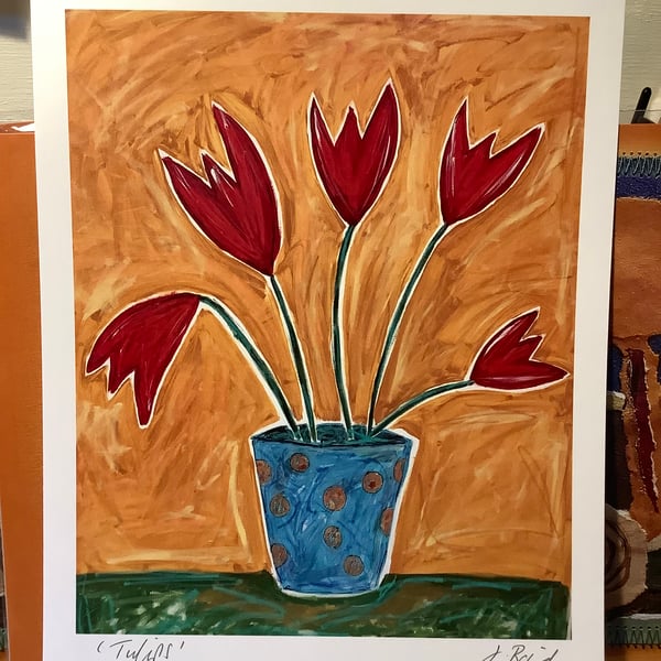 Tulips. A4 print. Bright colourful. Flowers, happy 