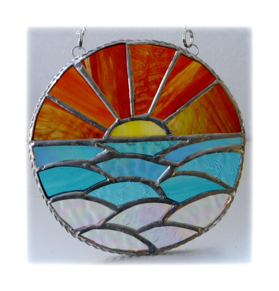 Sunset Ocean Waves Stained Glass Suncatcher 006