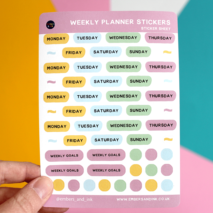 Weekly Planner Stickers for Calendars, Planners or Journals