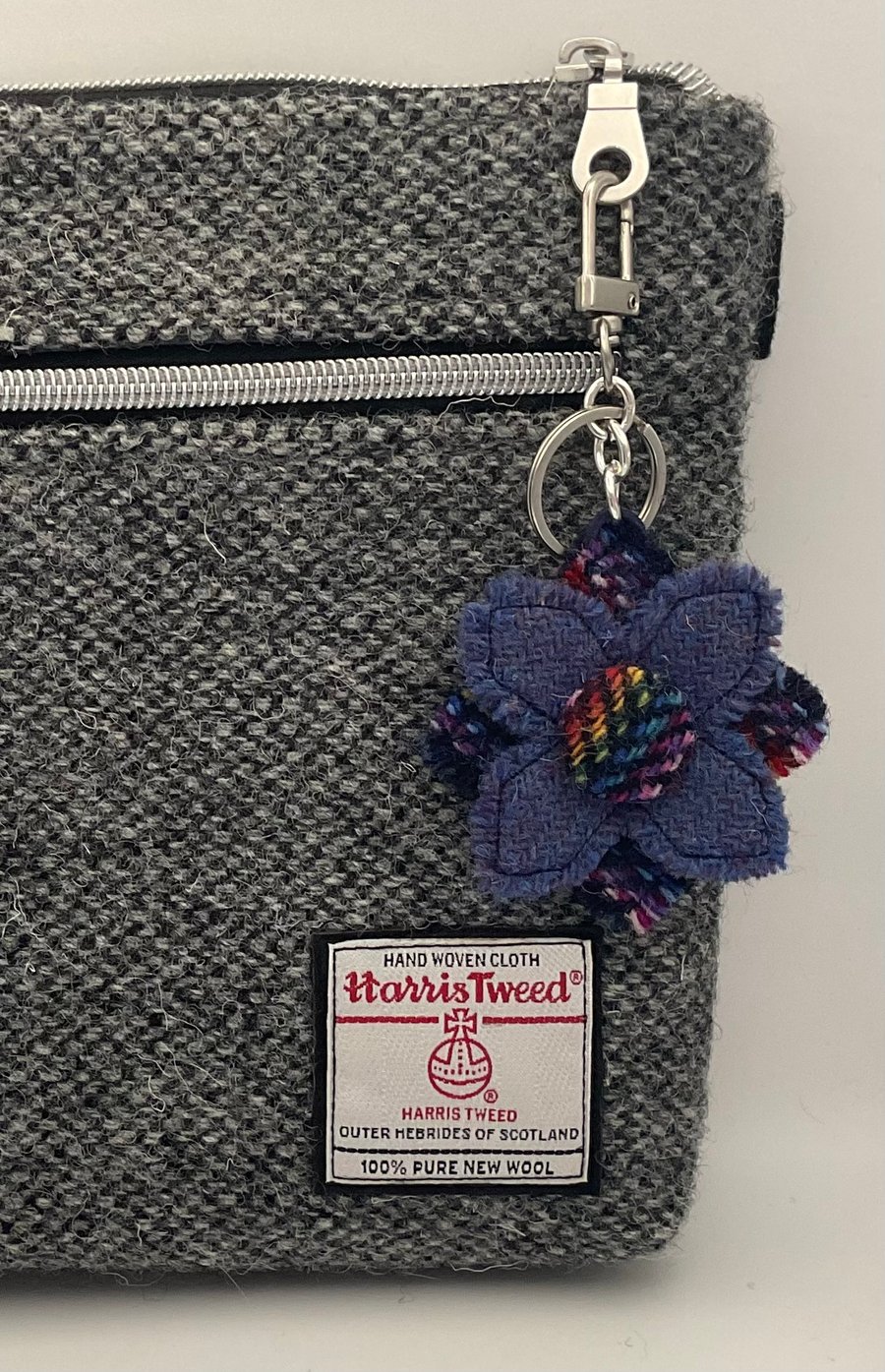 Harris Tweed Flower Bag Charm Keychain Handmade Scottish Wool 
