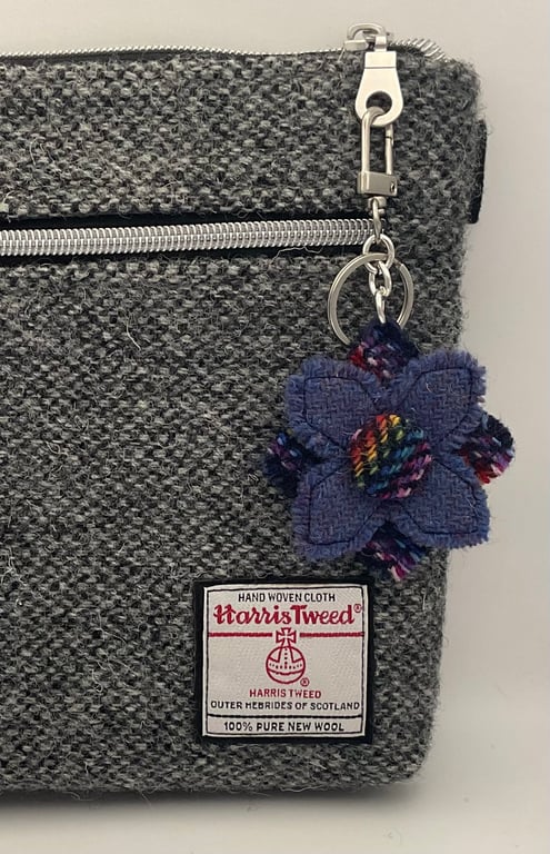 Harris Tweed Flower Bag Charm Keychain Handmade Scottish Wool 