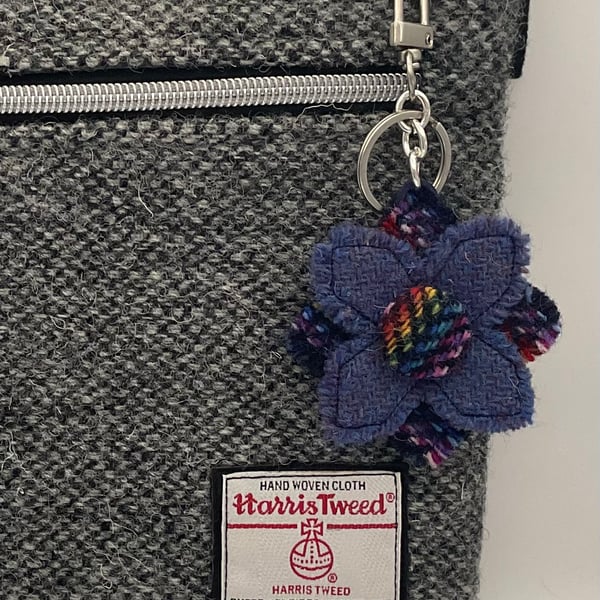 Harris Tweed Flower Bag Charm Keychain Handmade Scottish Wool 