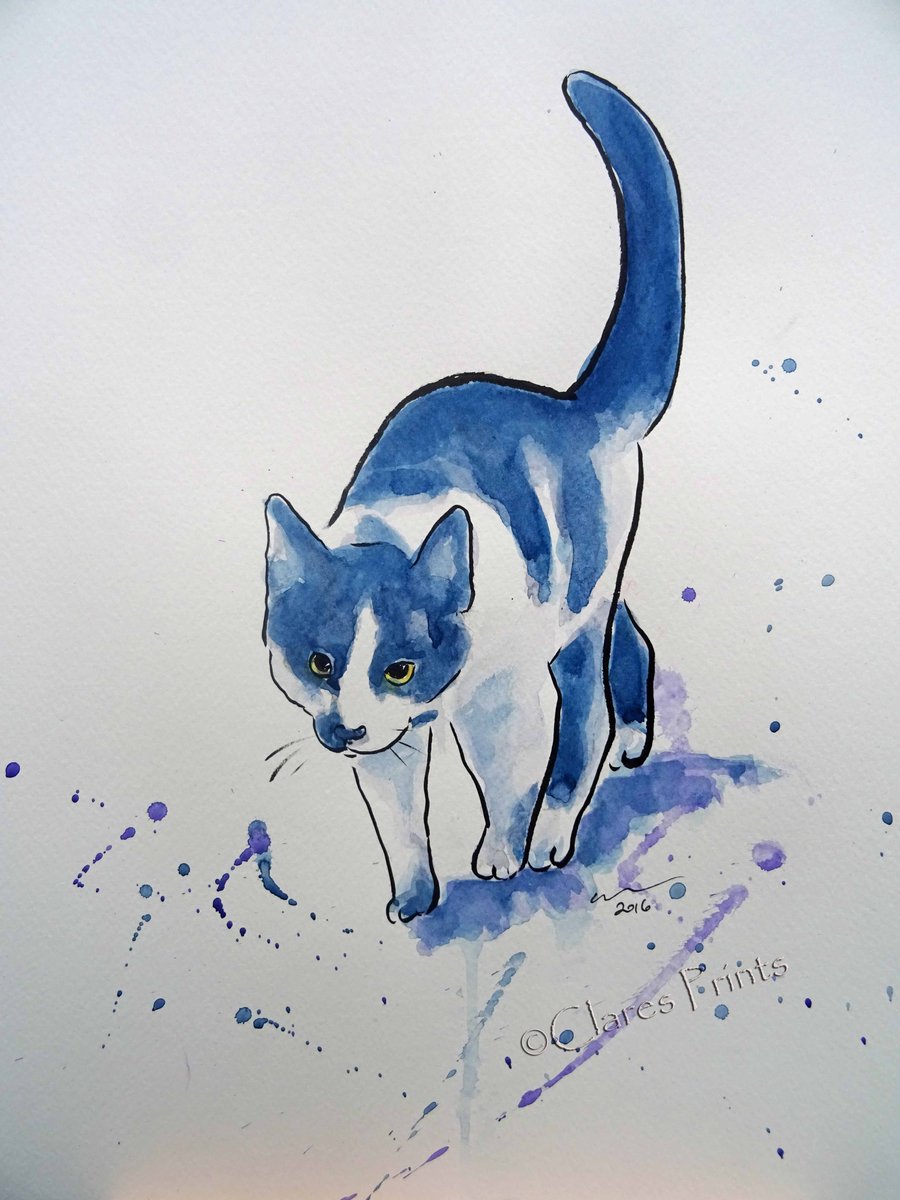 Cat Original Watercolor Animal Art Painting 