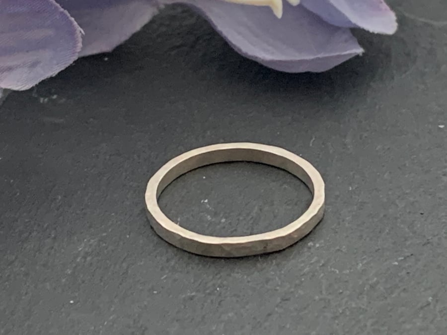 Simple sterling silver stacking ring (hammered square wire)