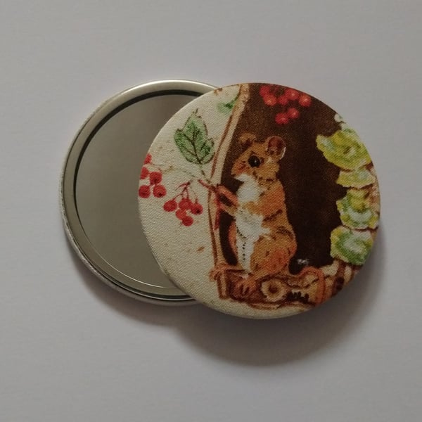 Mouse Design Fabric Backed Pocket Mirror