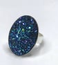 MIDNIGHT BLUE RING navy silver base faux druzy glitter  - Image 1